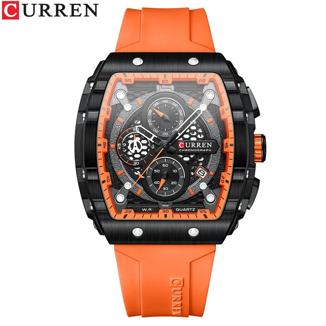 CURREN 8442 Sports Unique Rectangular Watches Large Dial Casual Quartz Silicone