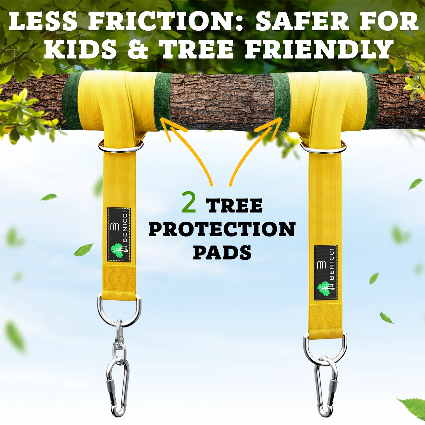 Safe Tree Swing Hanging Kit (Set of 2) - 10ft Long Straps with Two Alloy Carabiners and 2000 Lb Breaking Strength - Easy & Fast Installation for All