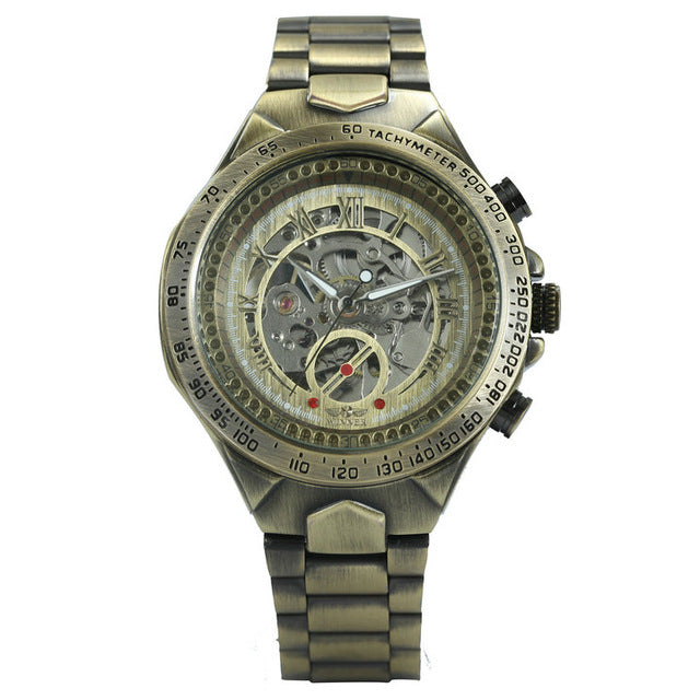 WINNER 432 Gold Clock Wrist Watches Skeleton Display Mechanical Automatic