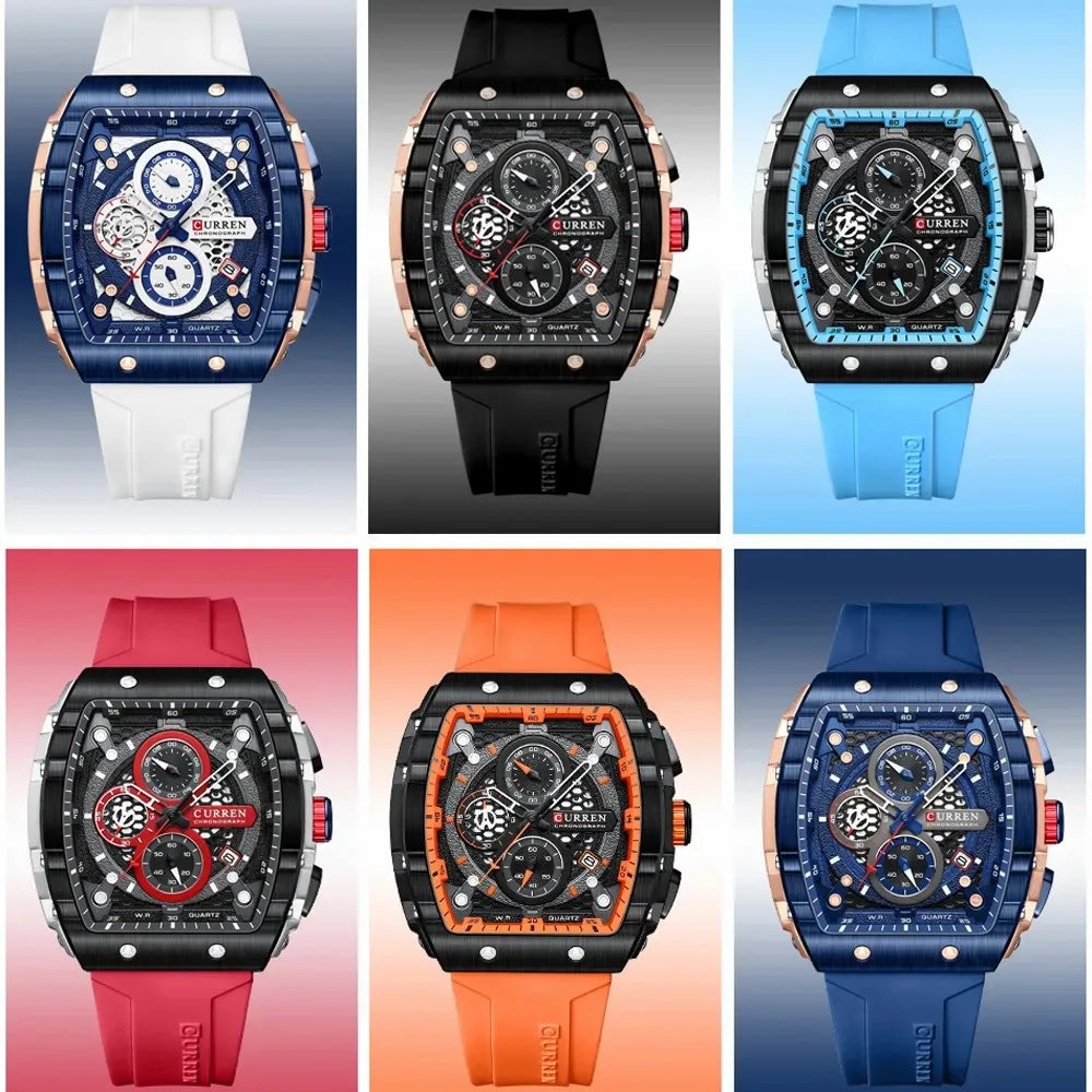 CURREN 8442 Sports Unique Rectangular Watches Large Dial Casual Quartz Silicone