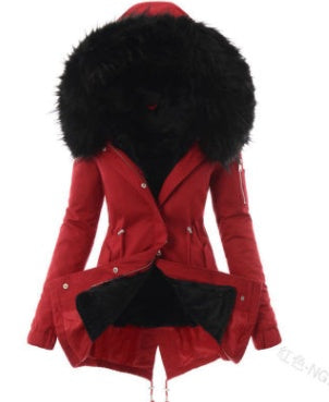 Hooded Drawstring Plush Jacket Women