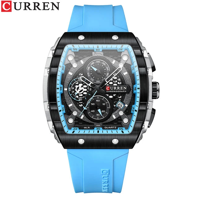 CURREN 8442 Sports Unique Rectangular Watches Large Dial Casual Quartz Silicone