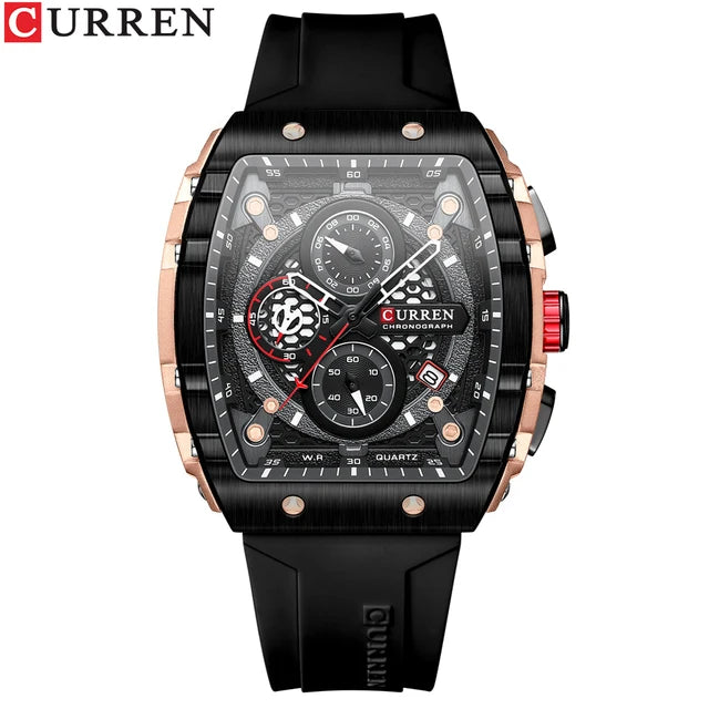 CURREN 8442 Sports Unique Rectangular Watches Large Dial Casual Quartz Silicone