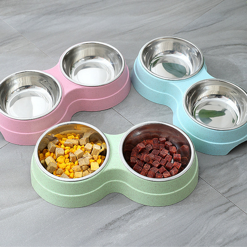 Double Pet Bowls Dog Food Water Feeder Stainless Steel Pet Drinking Dish Feeder Cat Puppy Feeding Supplies Small Dog Accessories