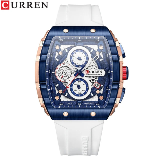 CURREN 8442 Sports Unique Rectangular Watches Large Dial Casual Quartz Silicone