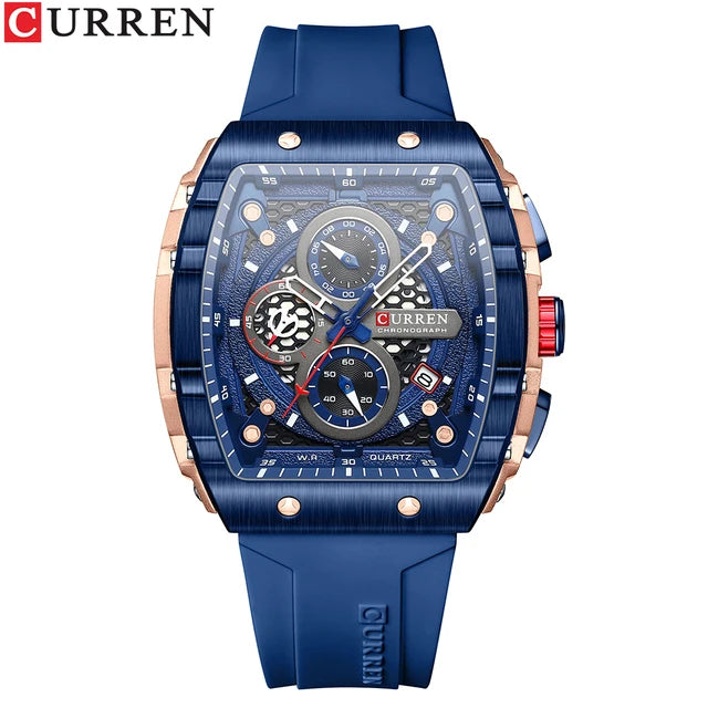 CURREN 8442 Sports Unique Rectangular Watches Large Dial Casual Quartz Silicone