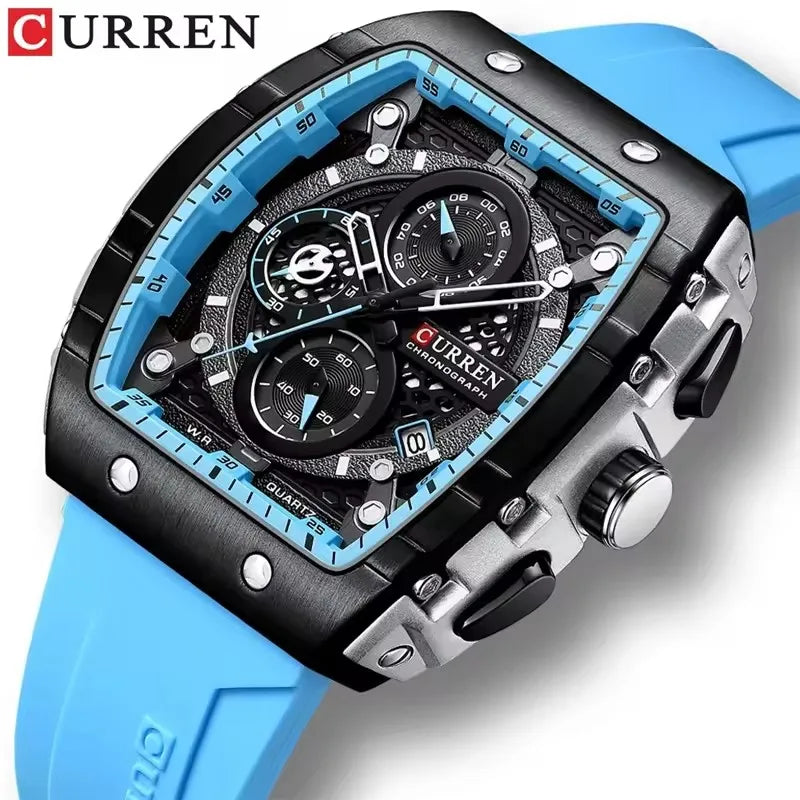 CURREN 8442 Sports Unique Rectangular Watches Large Dial Casual Quartz Silicone