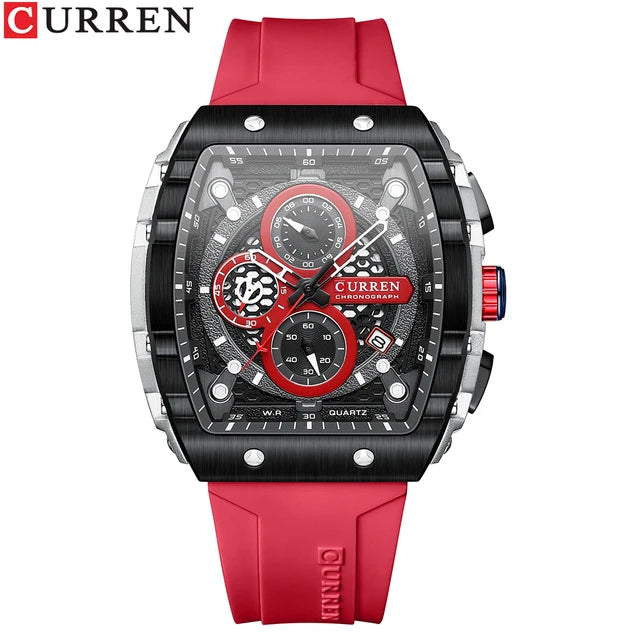 CURREN 8442 Sports Unique Rectangular Watches Large Dial Casual Quartz Silicone