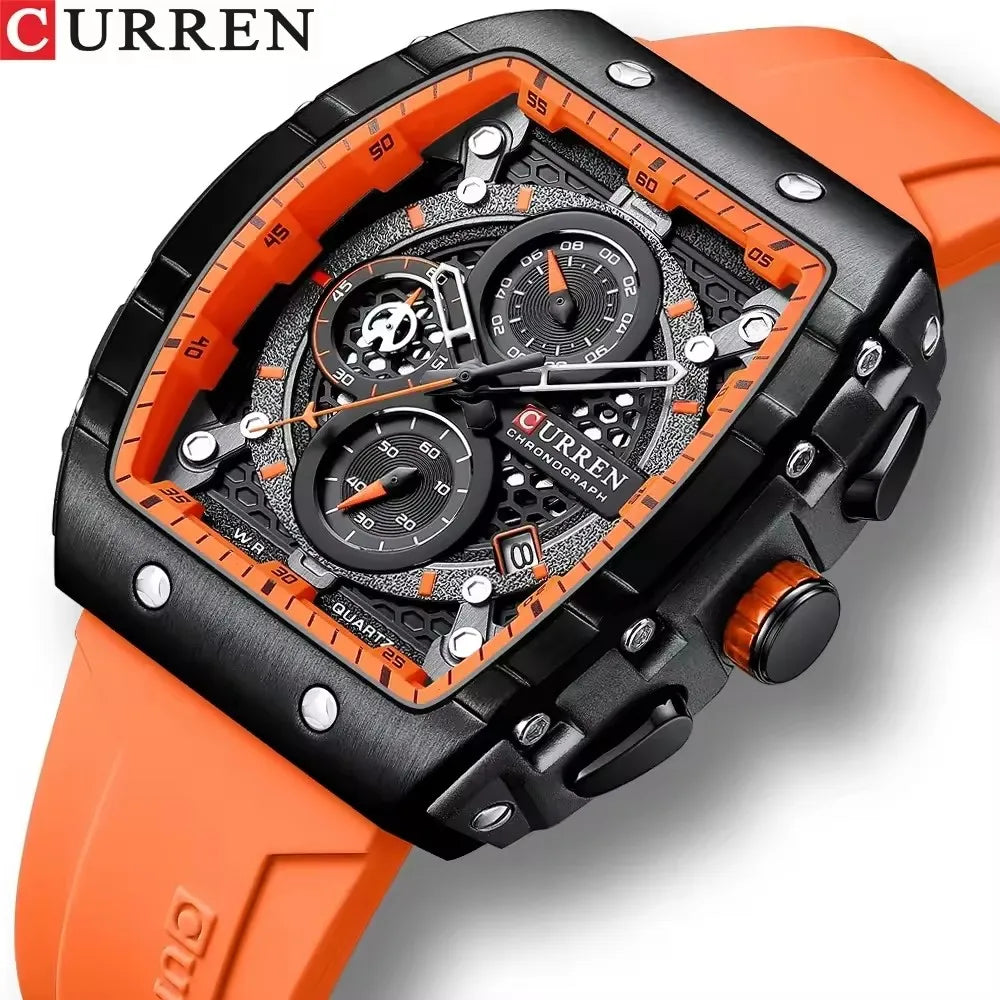 CURREN 8442 Sports Unique Rectangular Watches Large Dial Casual Quartz Silicone