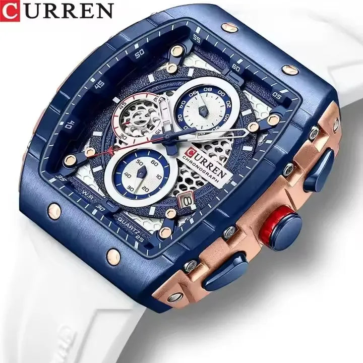 CURREN 8442 Sports Unique Rectangular Watches Large Dial Casual Quartz Silicone