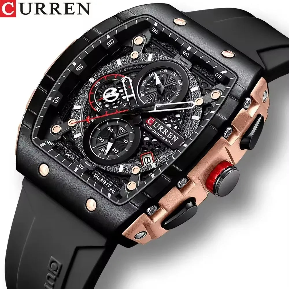 CURREN 8442 Sports Unique Rectangular Watches Large Dial Casual Quartz Silicone