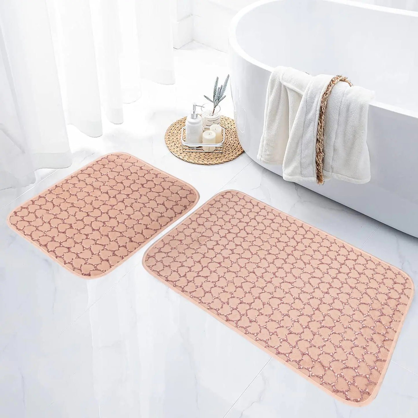 Jassrug Leila Heart Embos 2-pack Bath Mat Powder