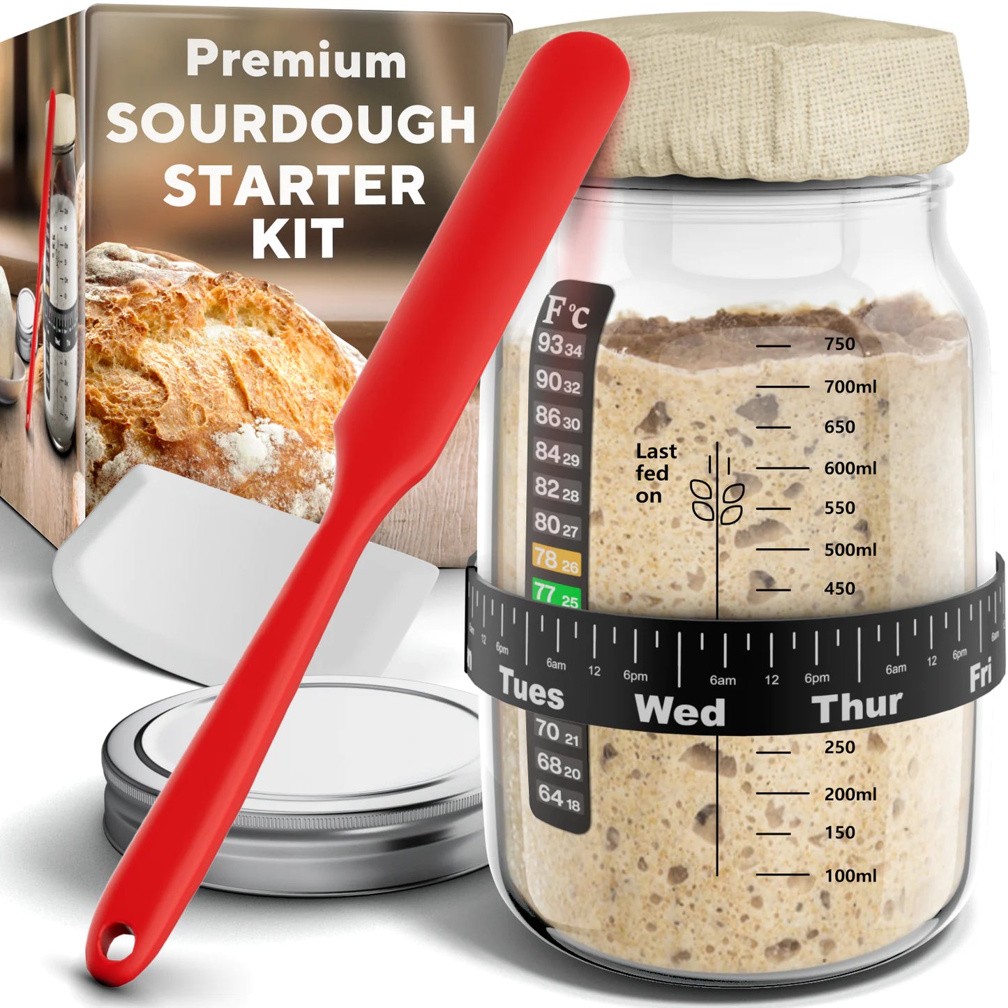 Ultimate Sourdough Starter Jar Kit 31.8 oz - Reusable Sourdough Jar for Easy Bread Baking - Perfect to Make Your Sour Dough Bread Dough Starter - Easy to Use & Clean Complete Sourdough Starter Kit